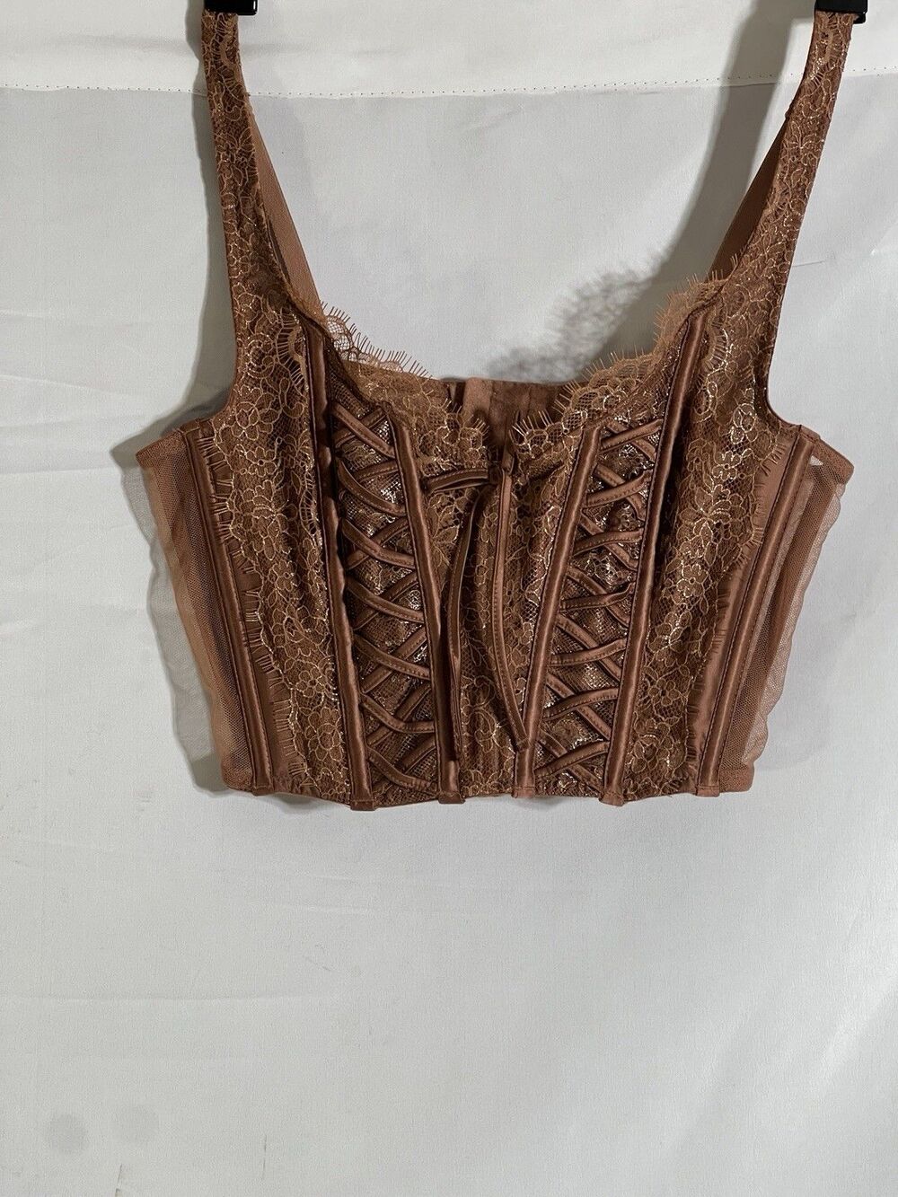 Victoria's Secret Very Sexy Corset Top Brown Lace Bustier Regency Bridgeton Luxe